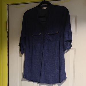 Siren Lily Deep Blue Casual Button Down Shirt